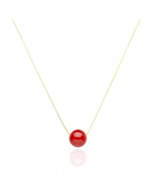 Unaloe Metallic Plated Coral Necklace – Coral Sphere Pendant With Venetian Chain, Elegant Minimalist Jewelry For