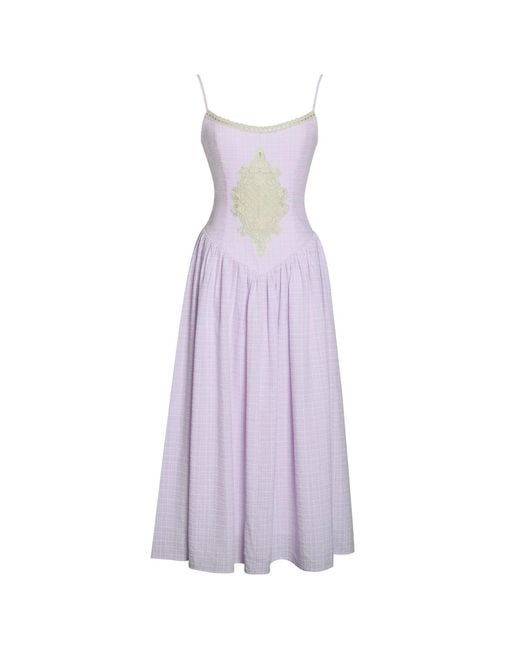 Miss Circle New York Purple Jaclyn Lace Trim Cutout Seersucker Midi Dress