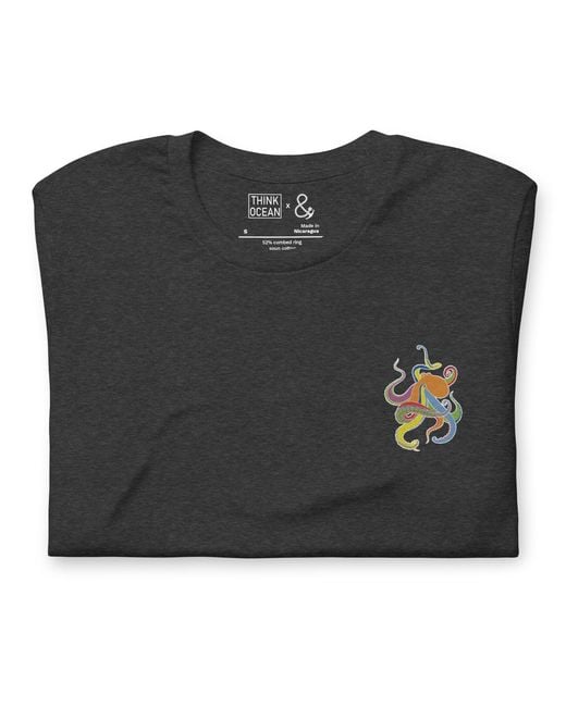 Anchor and Crew Black Heather Think Ocean Octopus Fluorescence Cotton Embroidered T-Shirt