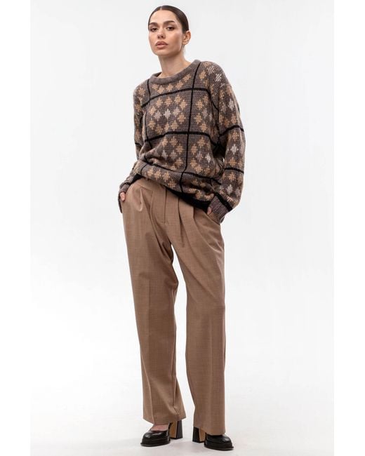 Maison Bogomil Brown Round Neck Sweater With Geometric Pattern