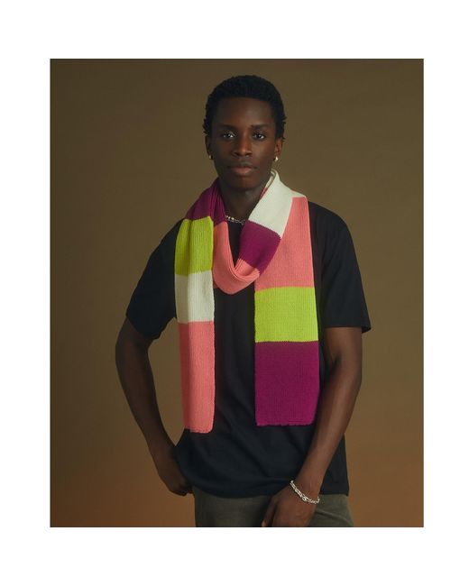 INGMARSON Pink Ribbed Colour Block Wool & Cashmere Scarf for men