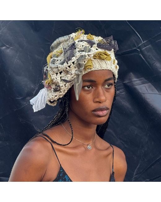Miro Misljen Metallic Neutrals Driftwood Ribbon Crochet Cap