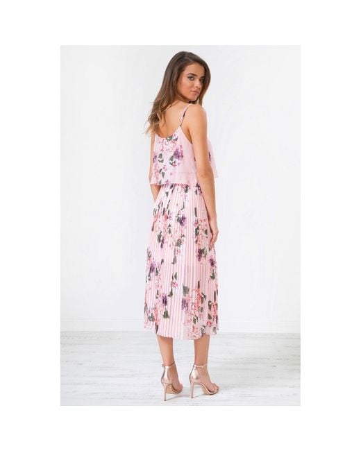 Urban Touch Pink Floral Pleated Cami Midi Dress