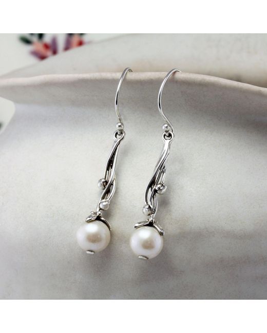 Isla Silver Metallic Handmade Pearl Drop Earrings