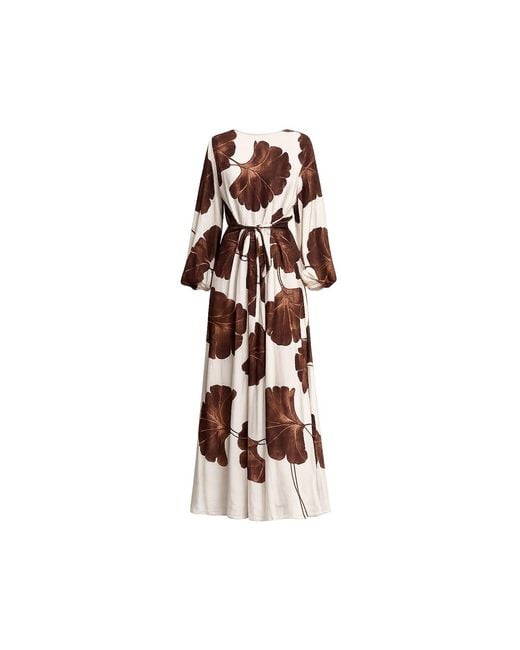 Tantra Spain Sl Brown Long Ginkgo Flower Dress With Round Neck And Straps