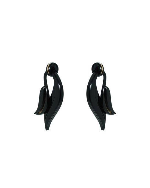Gissa Bicalho Black Acrylic Handmade Earring Leaf Deco