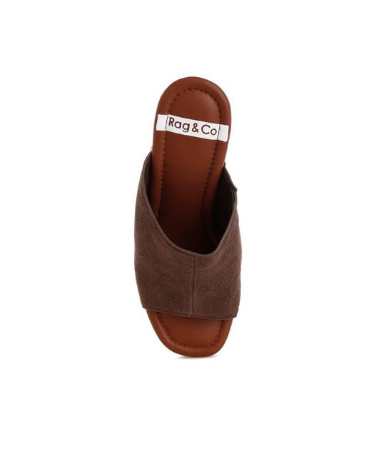 Rag & Co Brown Masaki Soft Suede Leather Wooden Clogs