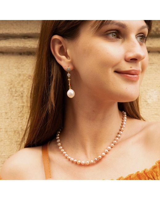 Spero London Metallic Natural Freshwater Real Pearl Strand Necklace