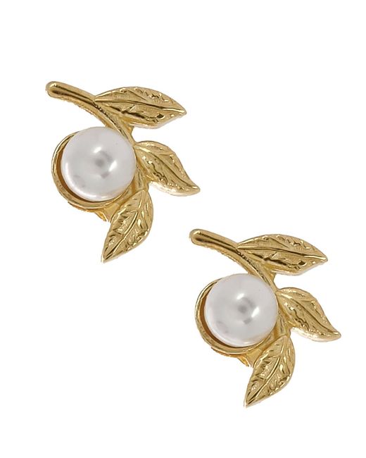 Ebru Jewelry Metallic Cleopatra Pearl Floral Earrings