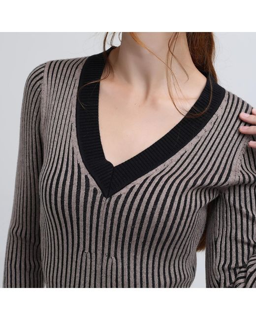 Smart and Joy Brown Bi Color V Neck Jumper Dress