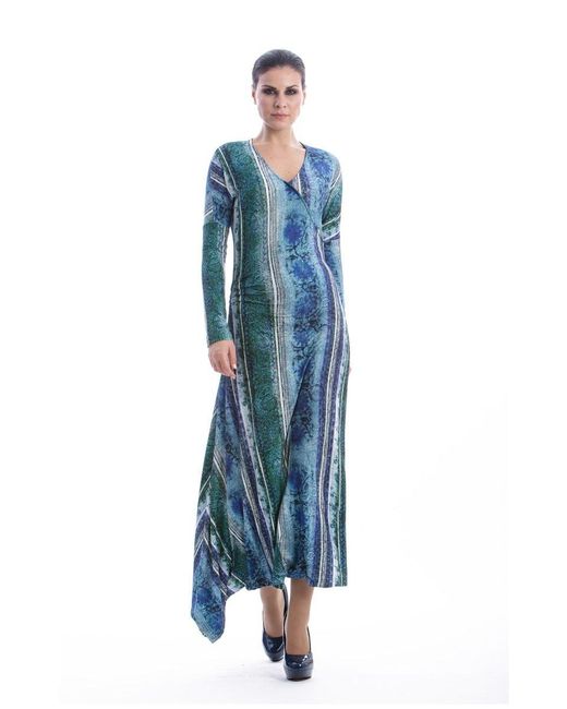 Conquista Blue Faux Wrap Maxi Dress By