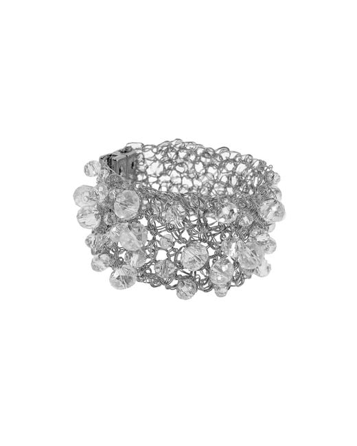 Lavish by Tricia Milaneze Metallic Neutrals Clear & Aurora Handmade Crochet Bracelet