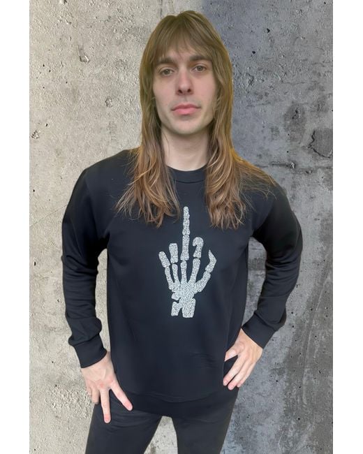 Any Old Iron Blue Beaded Skull Finger Sweatshirt for men