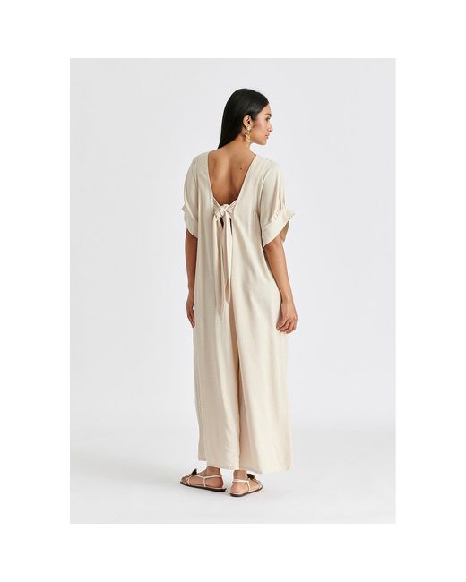 Paisie Natural Neutrals Relaxed Fit Wide Leg Jumpsuit With Belt