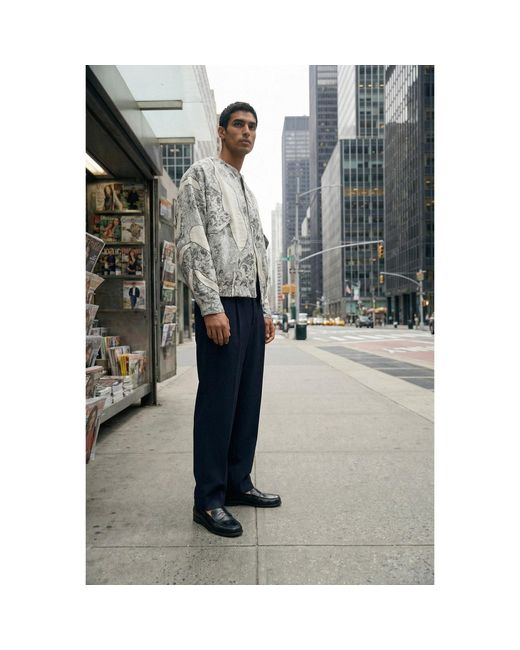 Modenaire Gray Printed Zip Front Jacket With Baroque Pattern for men