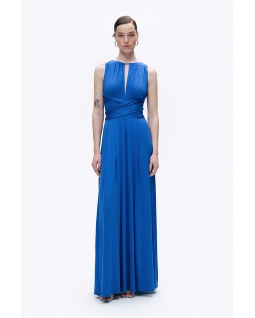 Nocturne Blue Royal Sleeveless Maxi Dress With Waist Detail