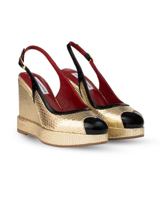 Rosamund Muir London Red Lavinia Cobra Print & Patent Wedges