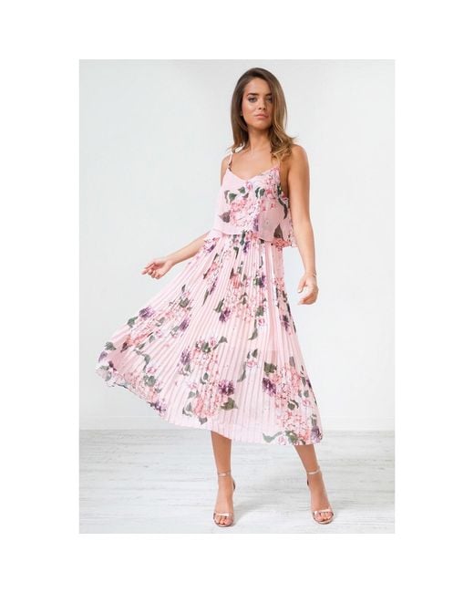 Urban Touch Pink Floral Pleated Cami Midi Dress