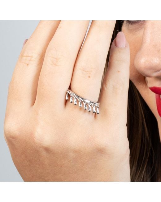 Lucy Quartermaine Metallic Solid Sterling Multi Drop Waterfall Ring
