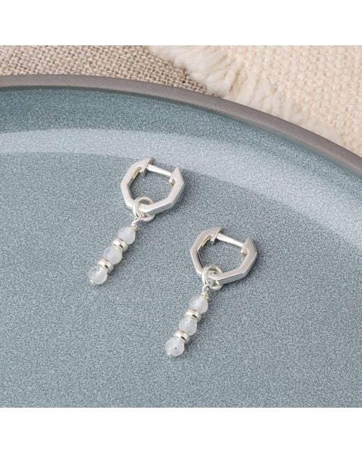 Nellou Jewellery Metallic Neutrals Linear Huggie Birthstone Earrings June Sterling
