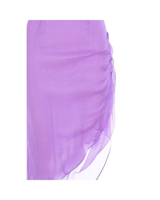 AVENUE No.29 Purple Asymmetric Gathered Silk Midi Skirt