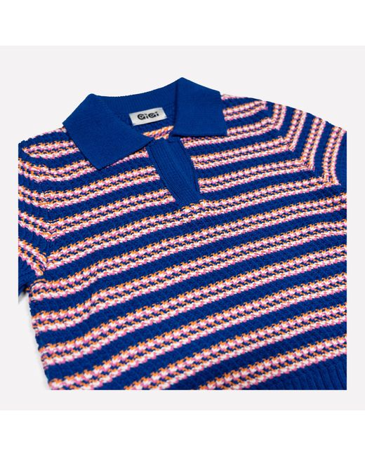 Gigi Knitwear Blue Stripe Polo Top