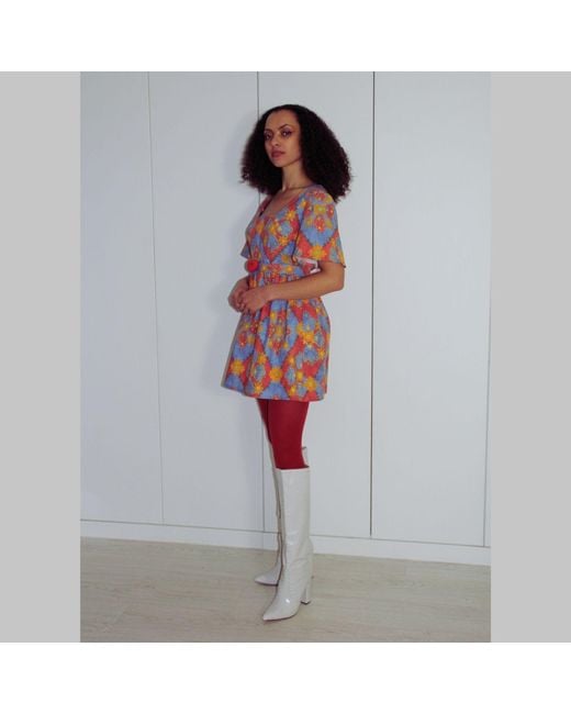 Couture to Your Door Blue Mini Geometric Patricia Skater Dress