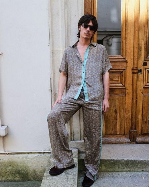 Monzlapur New York Gray Paisley Motif Pant With Stripe- Mint