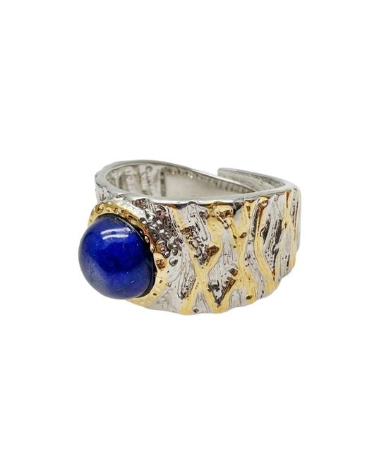 Farra White Lapis Stone Platinum Plated Brass Adjustable Ring