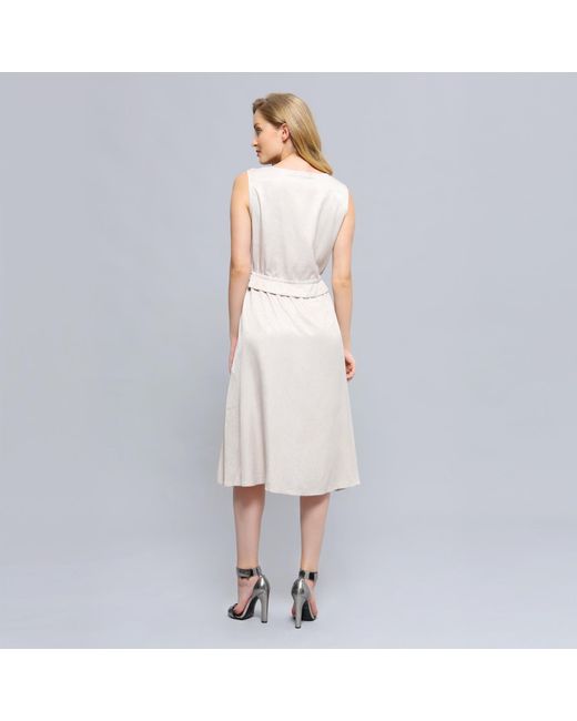 Smart and Joy Natural V-Neckline Adjustable Waist Midi Dress