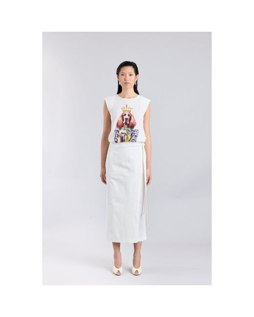 The Extreme Collection White Printed T-Shirt With Pleated Shoulders Structured