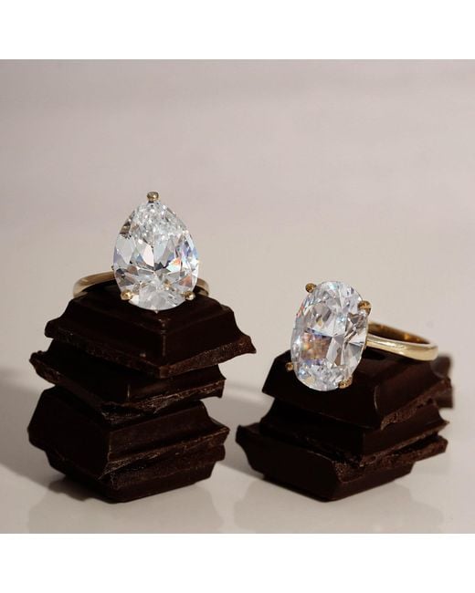 Diamonbliss Metallic Ten Carats Pear Cut Solitaire Cocktail Ring