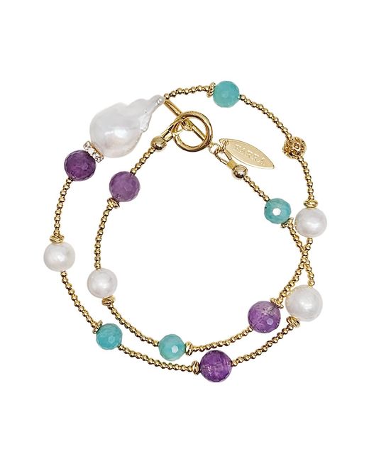Farra Blue Baroque Pearls With Amazonite & Amethyst Double Layers Bracelet Choker