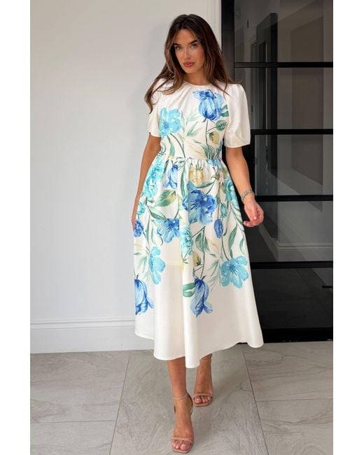 Girl In Mind Blue Janet Floral Midi Dress