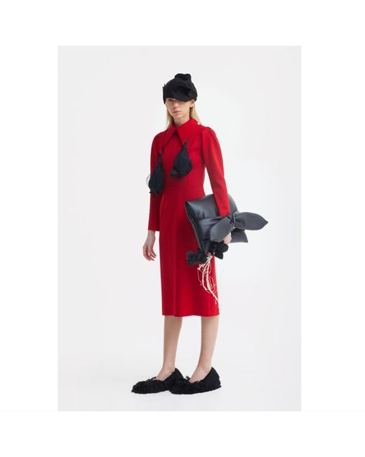 Julia Allert Red Long Sleeve Solid Formal Midi Dress –