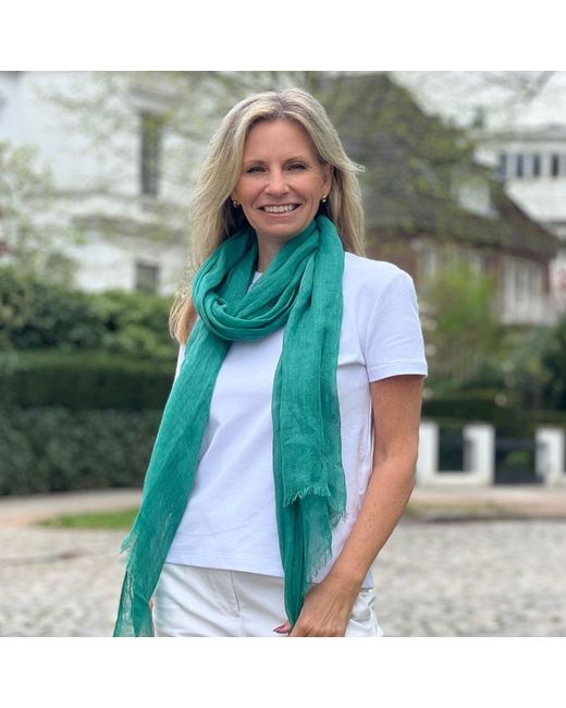 Heritagemoda Green Emerald Handwoven Linen Classic Scarf
