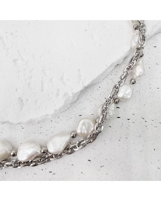 Farra Metallic Irregular Freshwater Pearls With Sterling Necklace for men
