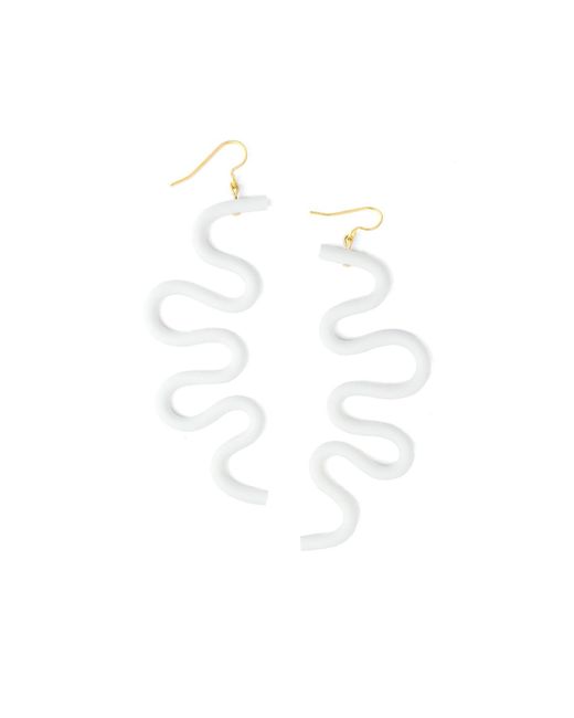 By Chavelli White Neutrals Small Tube Squiggles Dangly Earrings