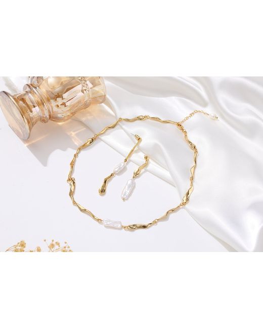 Classicharms Metallic Asymmetrical Molten Baroque Pearl Earrings
