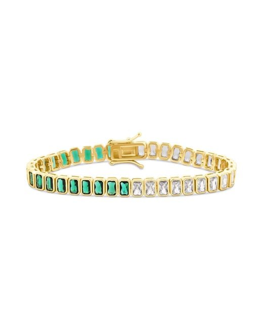 SHYMI Metallic Bezel-Set Emerald Half Colored Tennis Bracelet