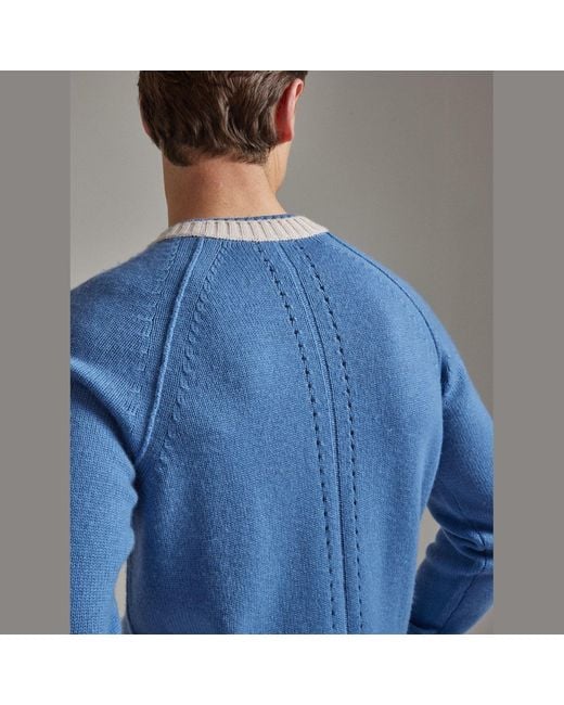 Salts Cashmere Blue Double Neck Trim Crew Neck Sweater