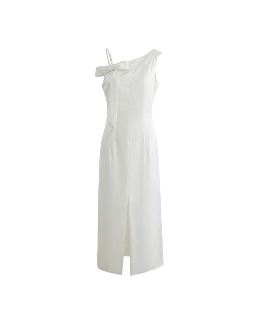 Aisl White Asymmetric Ribbon Maxi Dress