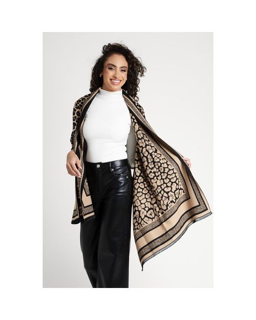 Saachi Black Reversible Leopard Pattern Wheat Scarf