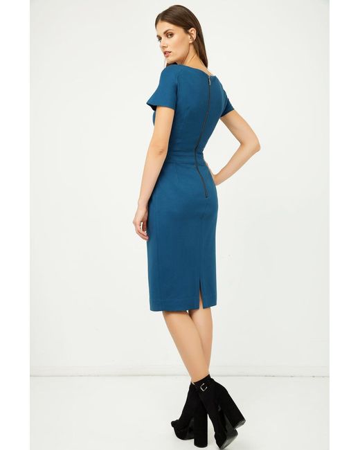 Conquista Blue Petrol Fitted Cap Sleeve Dress