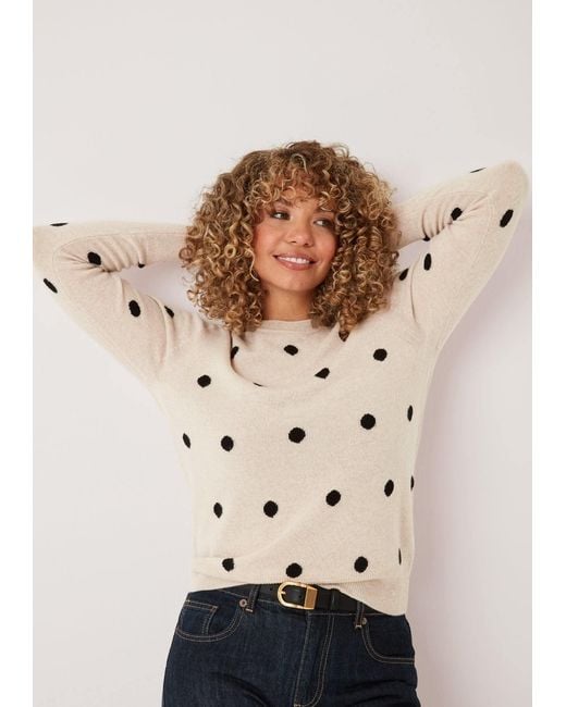 Loop Cashmere Natural Neutrals Intarsia Spot Crew Neck Sweater