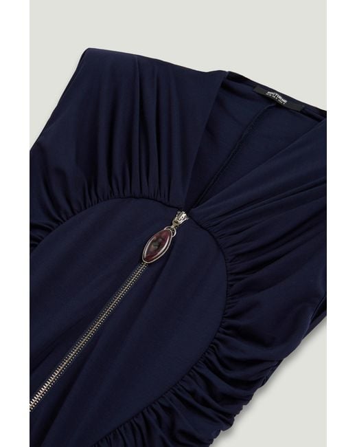 Nocturne Blue Zip-Front Draped Maxi Dress