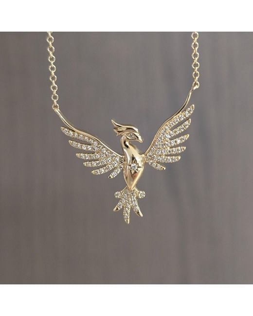 KAMARIA Metallic Rising Golden Phoenix Necklace With Diamonds
