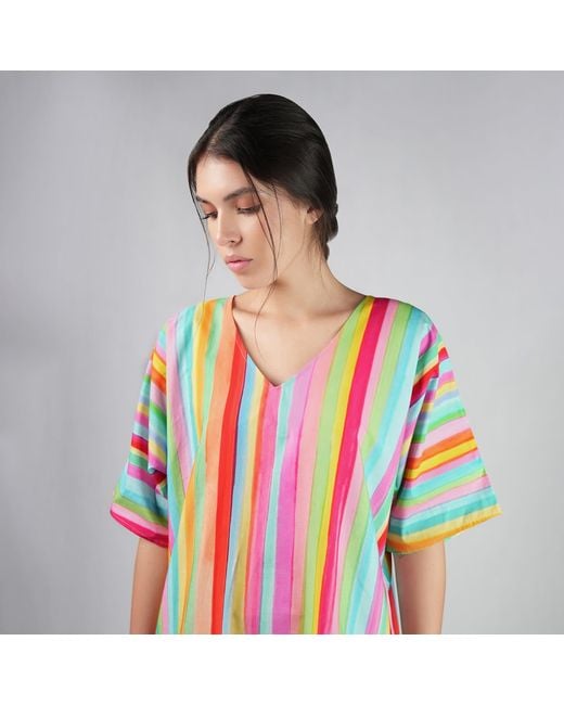 DHARA SHETH DUBAI Blue The Palette Multicolour Colour Long Kaftan Dress With Side Slit
