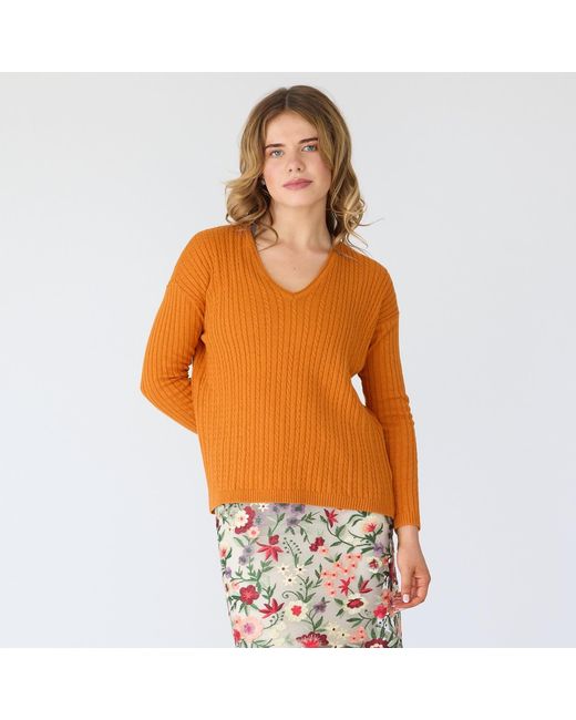 Lindsay Nicholas New York Orange V-Neck Cable Sweater