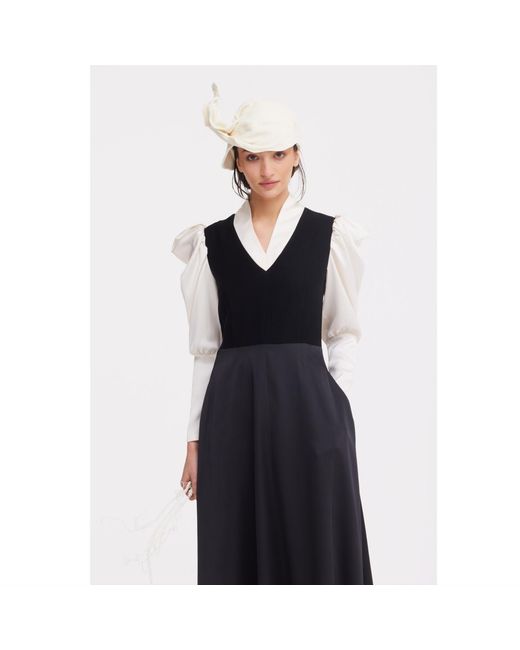 Julia Allert Blue Elegant Satin V-Neck Long Sleeve Midi Dress –